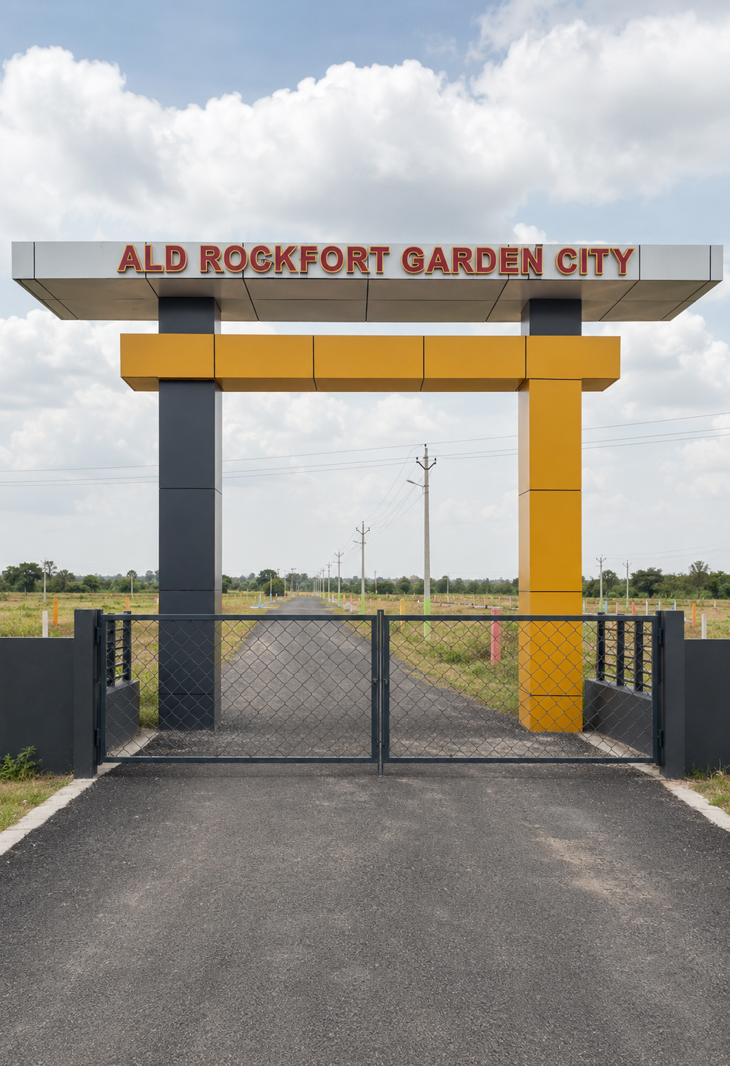 Rockfort Garden City plot entrance at Trichy–Pudukkottai NH, Kulathur